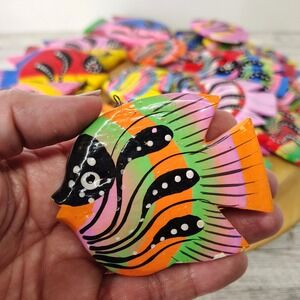 Hand Painted Wood Fish Ornament Colorful Tropical Decor Art Craft 4"